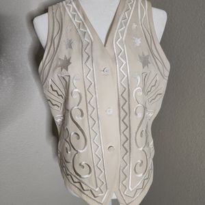 Vintage iBE 100% Silk Ivory Abstract 80s Vest